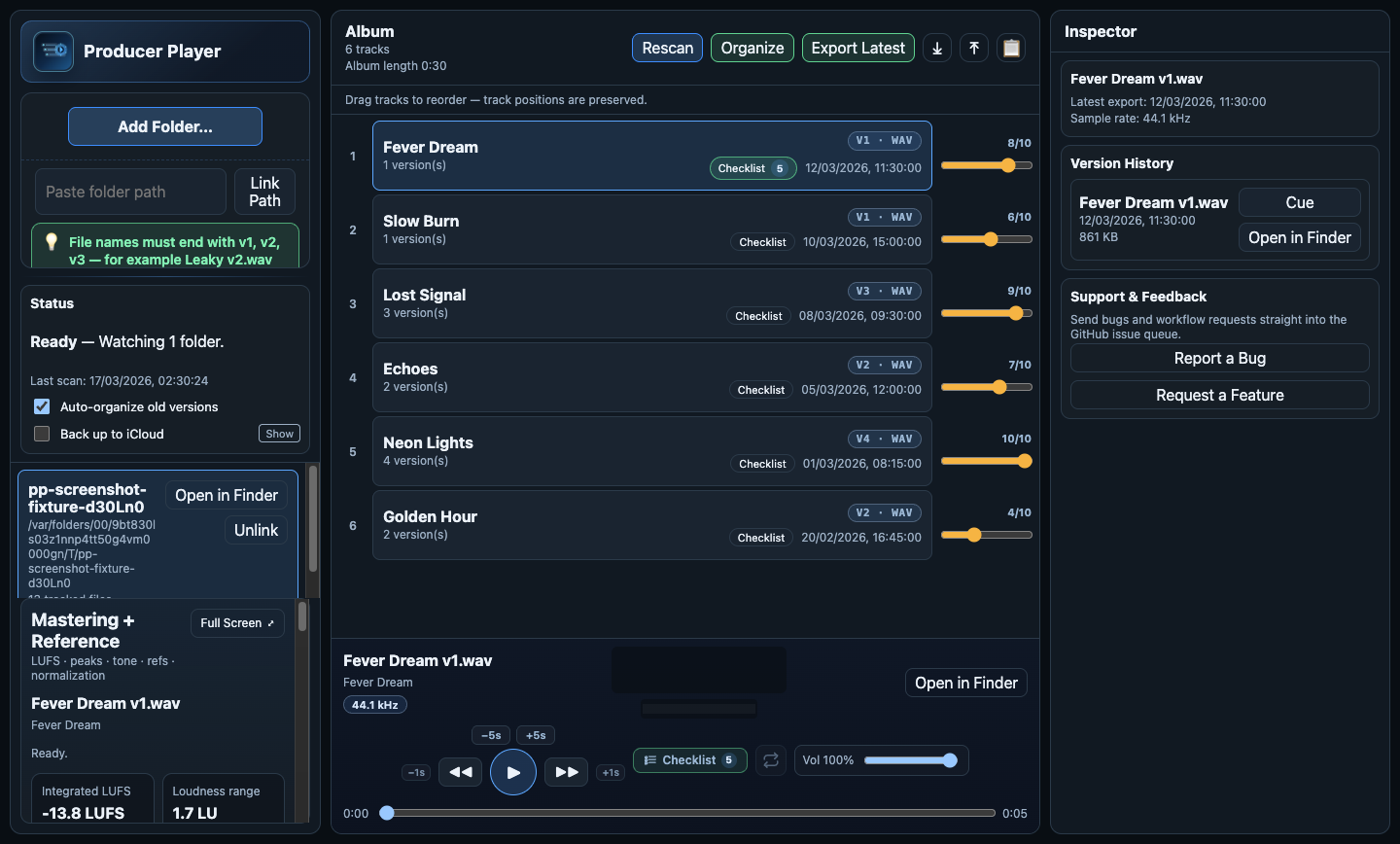 Producer Player app interface